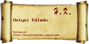 Hetyei Kálmán névjegykártya